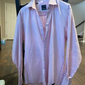 David Donahue Pink Striped Dress Shirt